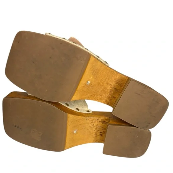 Vicenza Y2K 90s Fashion Wooden Mule Leather Embellished Buckle Heels Size 38 7 - Picture 7 of 10